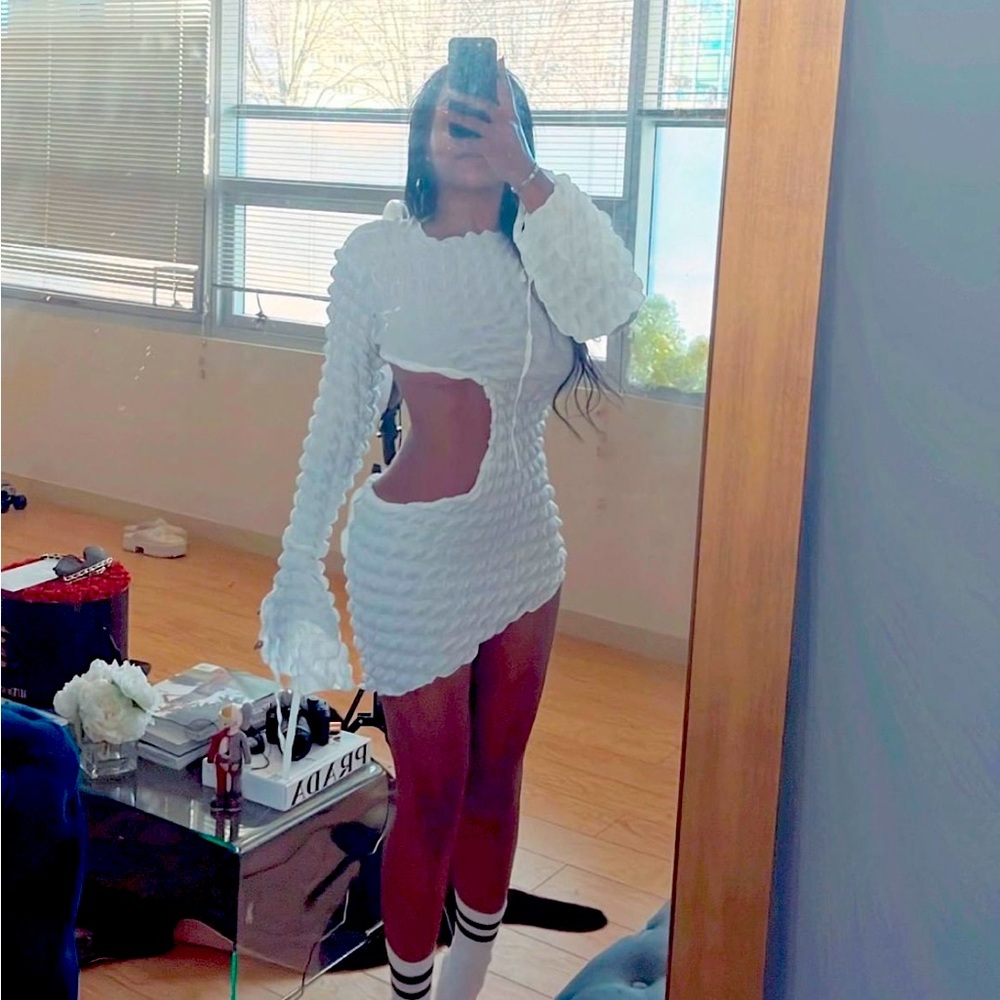 White dress with cutouts